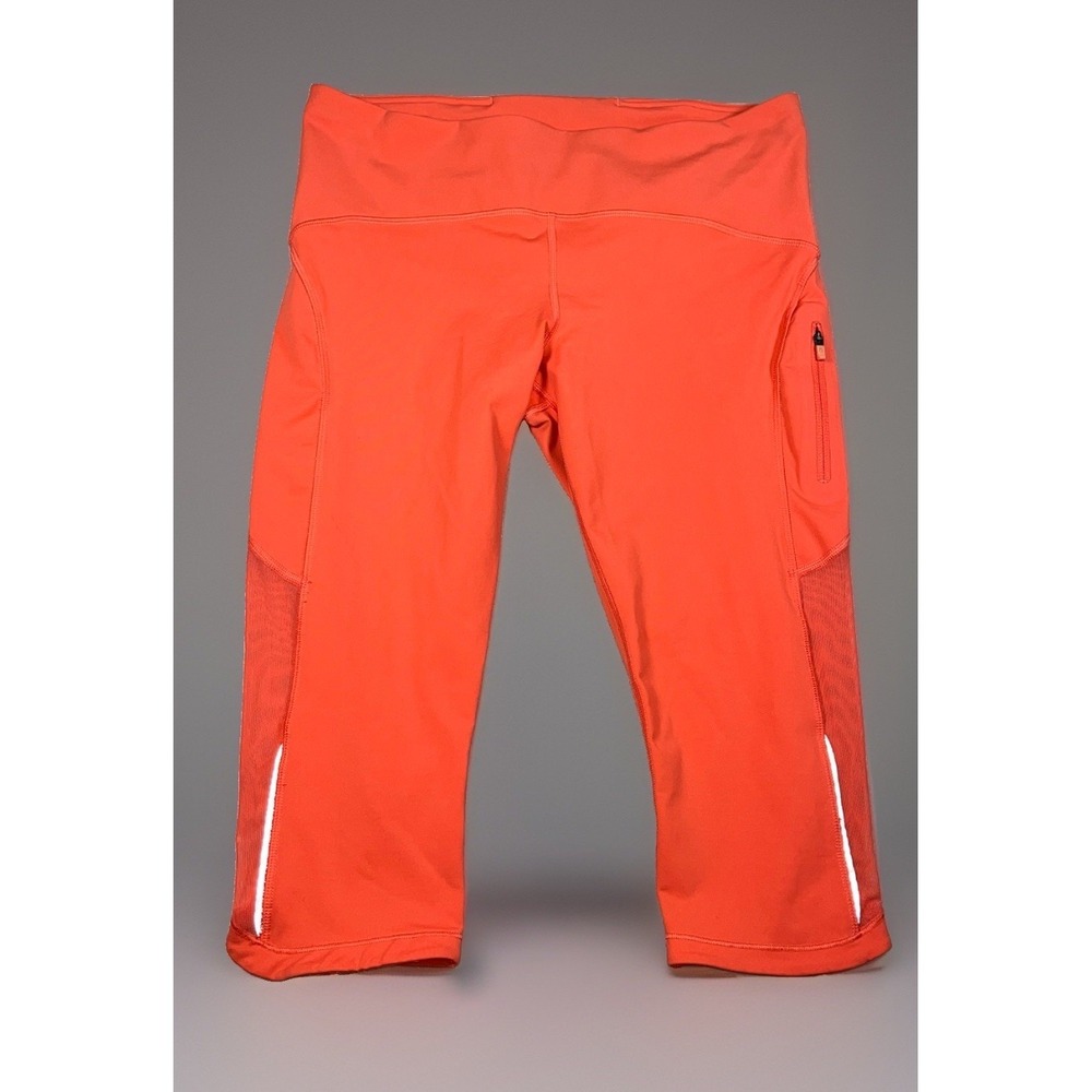 Lululemon Pace Rival Crop Leggings 17 Inseam Sz 10 Bright Red Mesh Running Tight